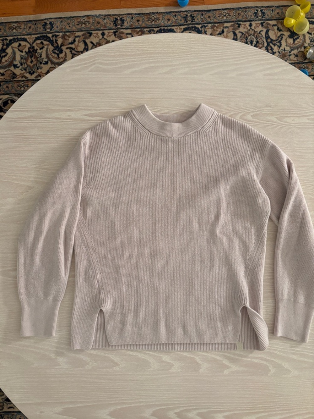 Lululemon Light Cream Ribbed Crewneck Sweater with Side Slits